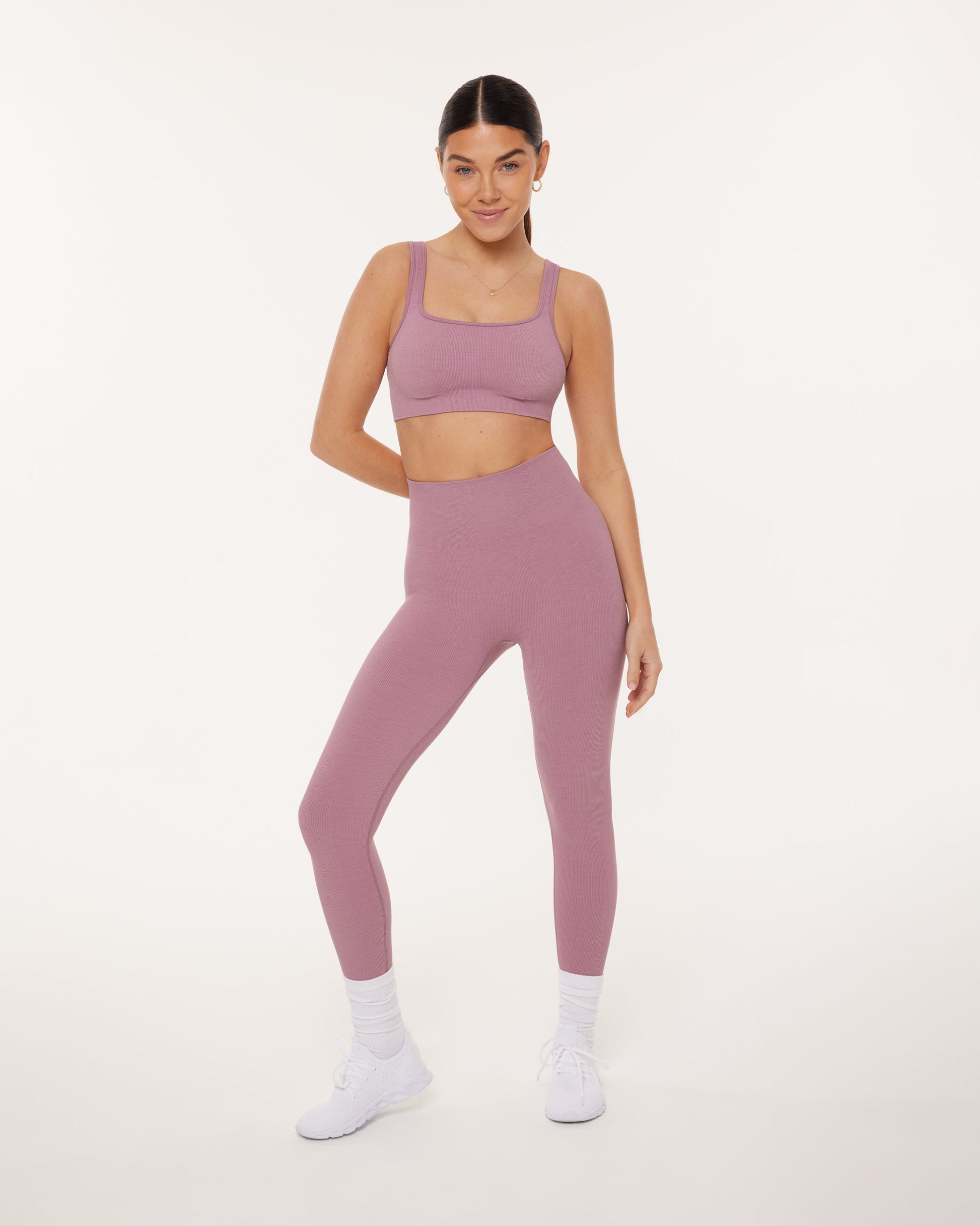 Seamless Ribbed Full-Length High-Waisted Leggings