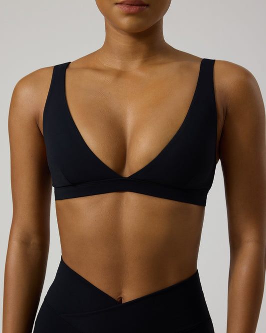 Athleisure Plunge V-Neck Open Back Bra with Removable Pads