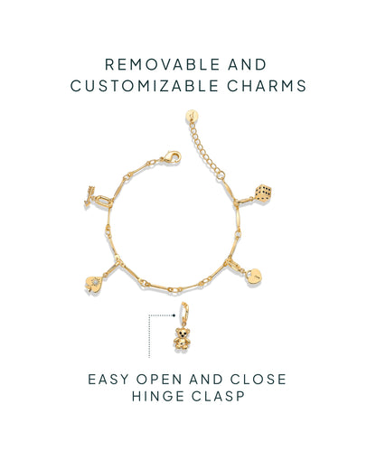 Lucky Girl Charm Twisted Bar Link Chain Bracelet Set