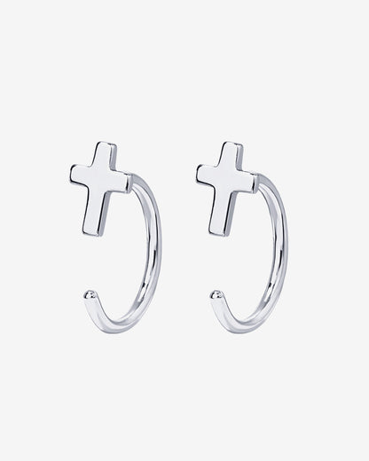 Cross Half Hoop Huggies