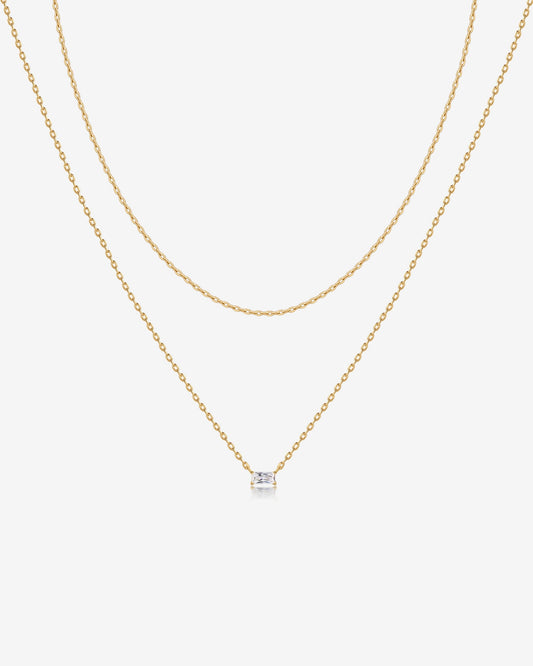 Layered Baguette Pendant Necklace
