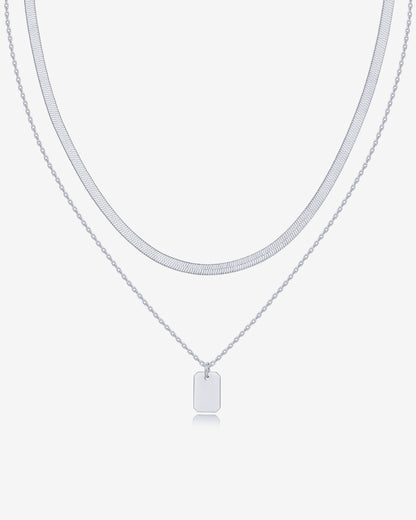 Layered Dog Tag Pendant Necklace
