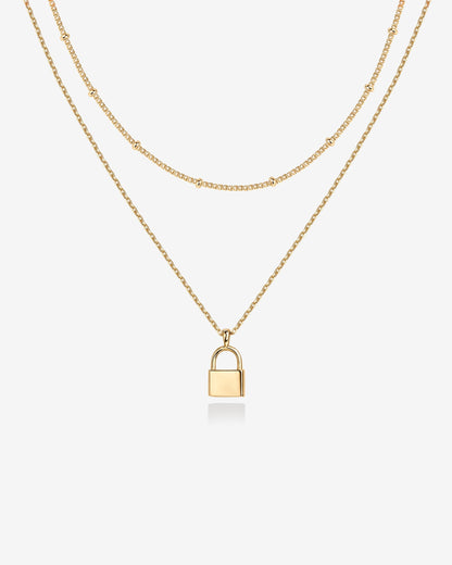Layered Lock Pendant Necklace