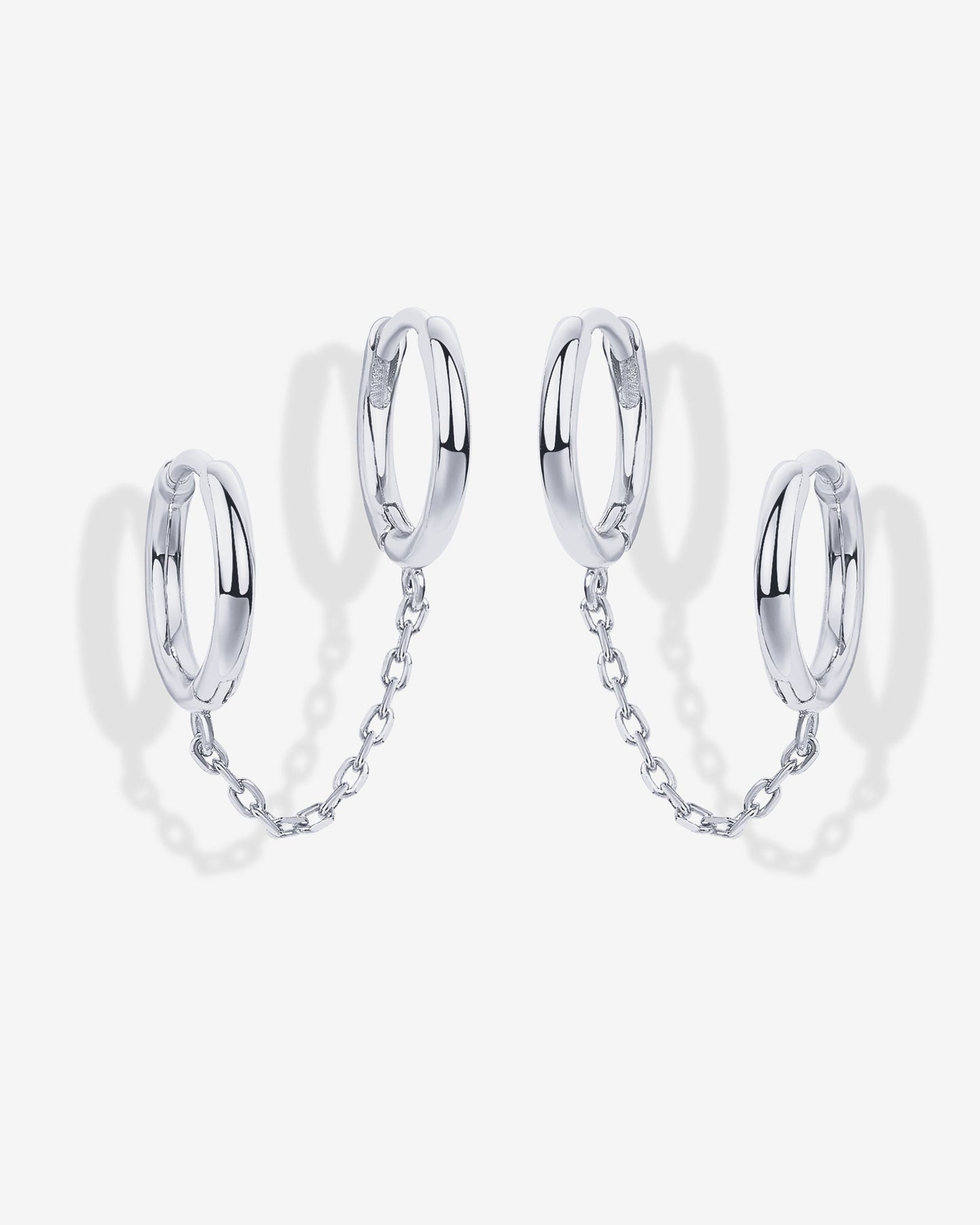 Double Huggie Dangle Chain Earrings
