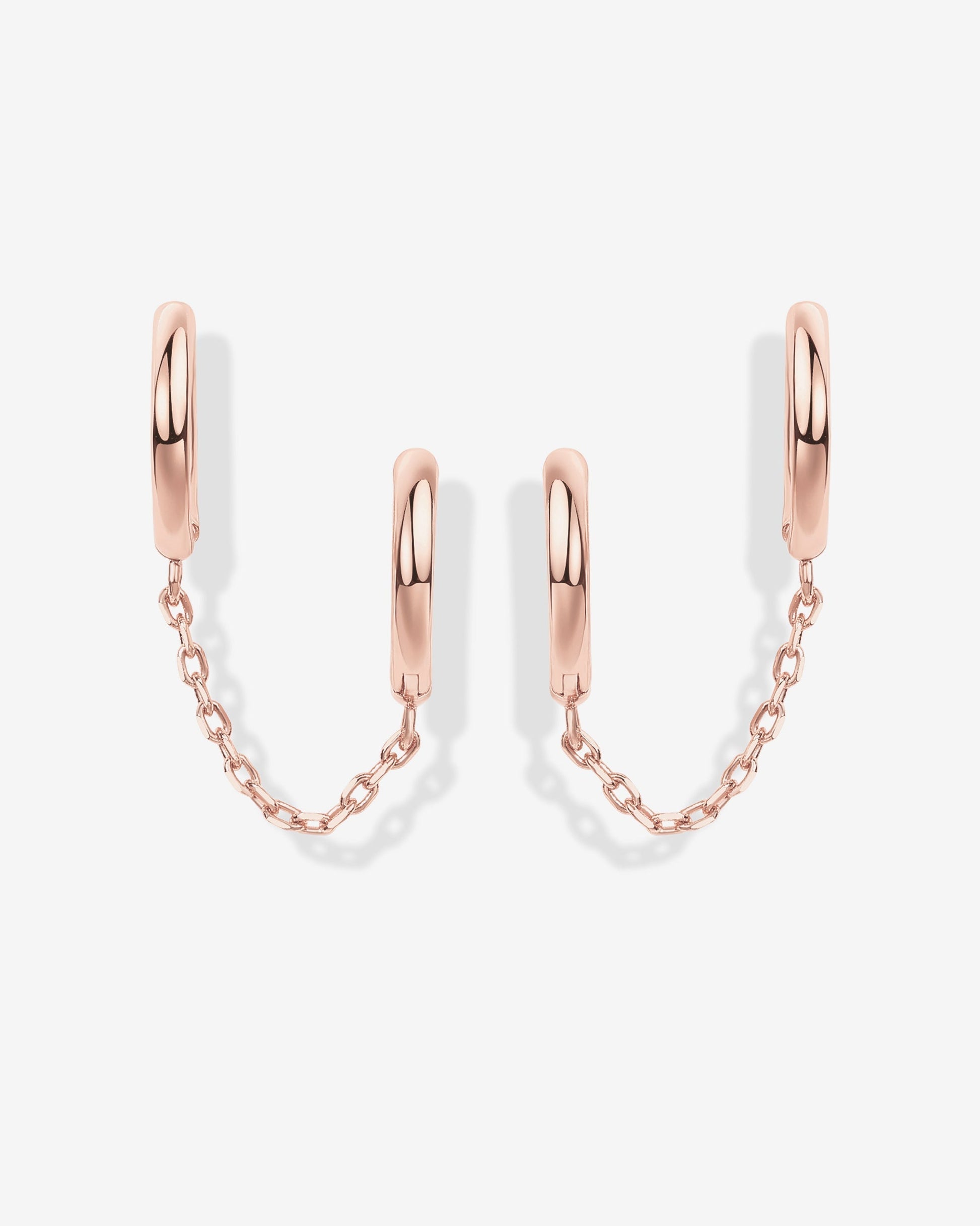 Double Huggie Dangle Chain Earrings