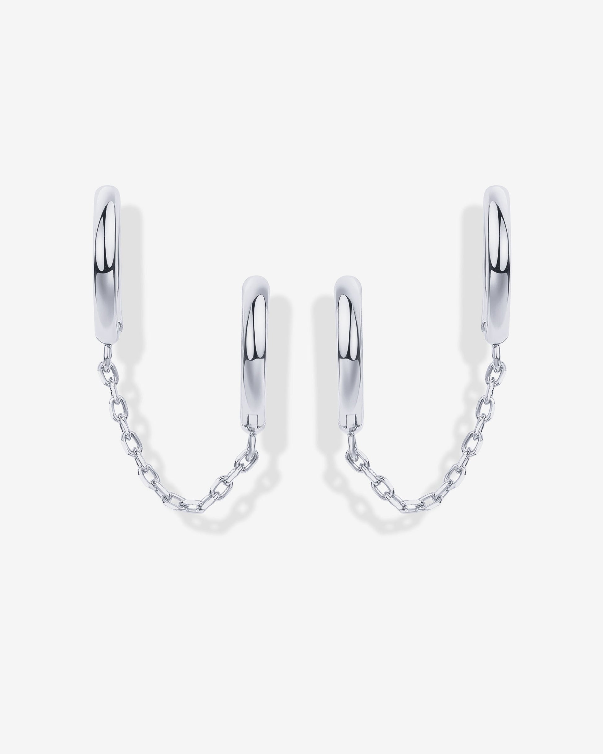 Double Huggie Dangle Chain Earrings