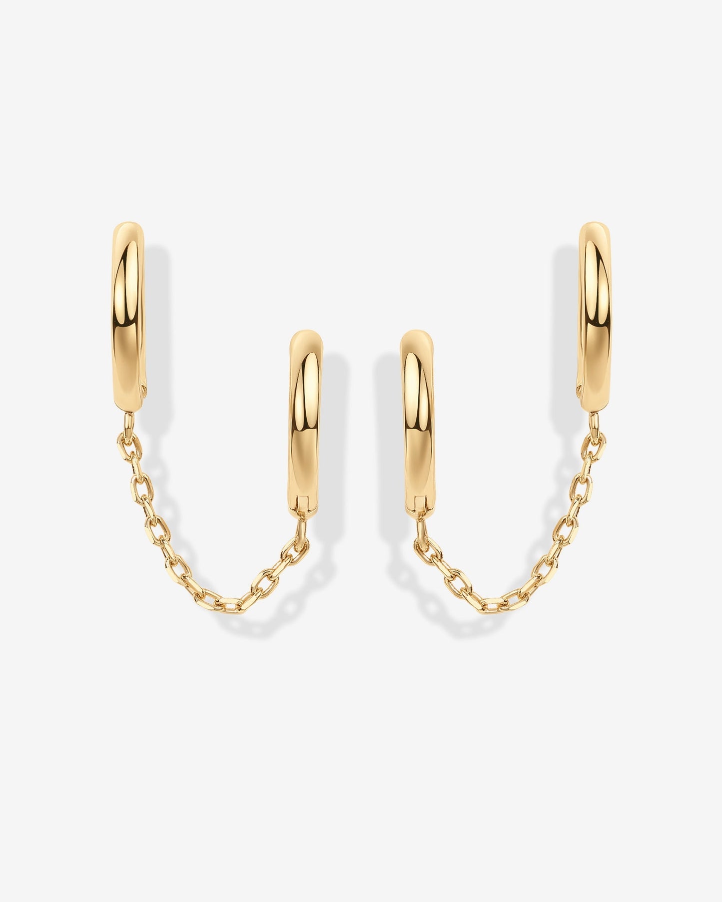 Double Huggie Dangle Chain Earrings