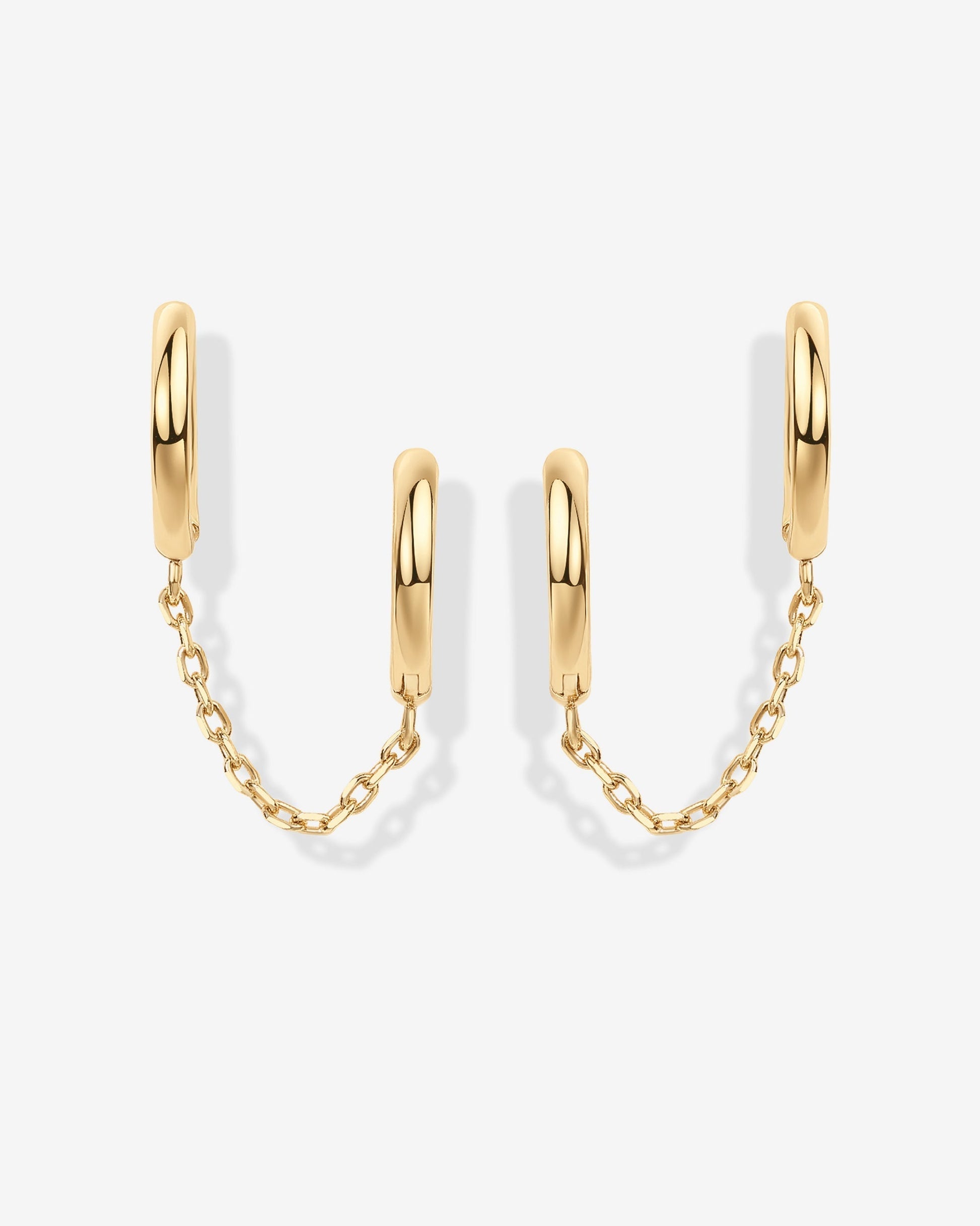 Double Huggie Dangle Chain Earrings