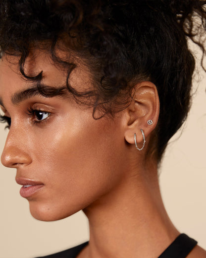 Double Huggie Dangle Chain Earrings