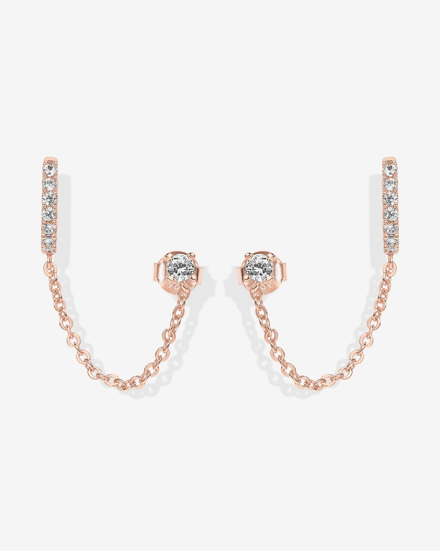 Chained Huggie Hoop with CZ Stud