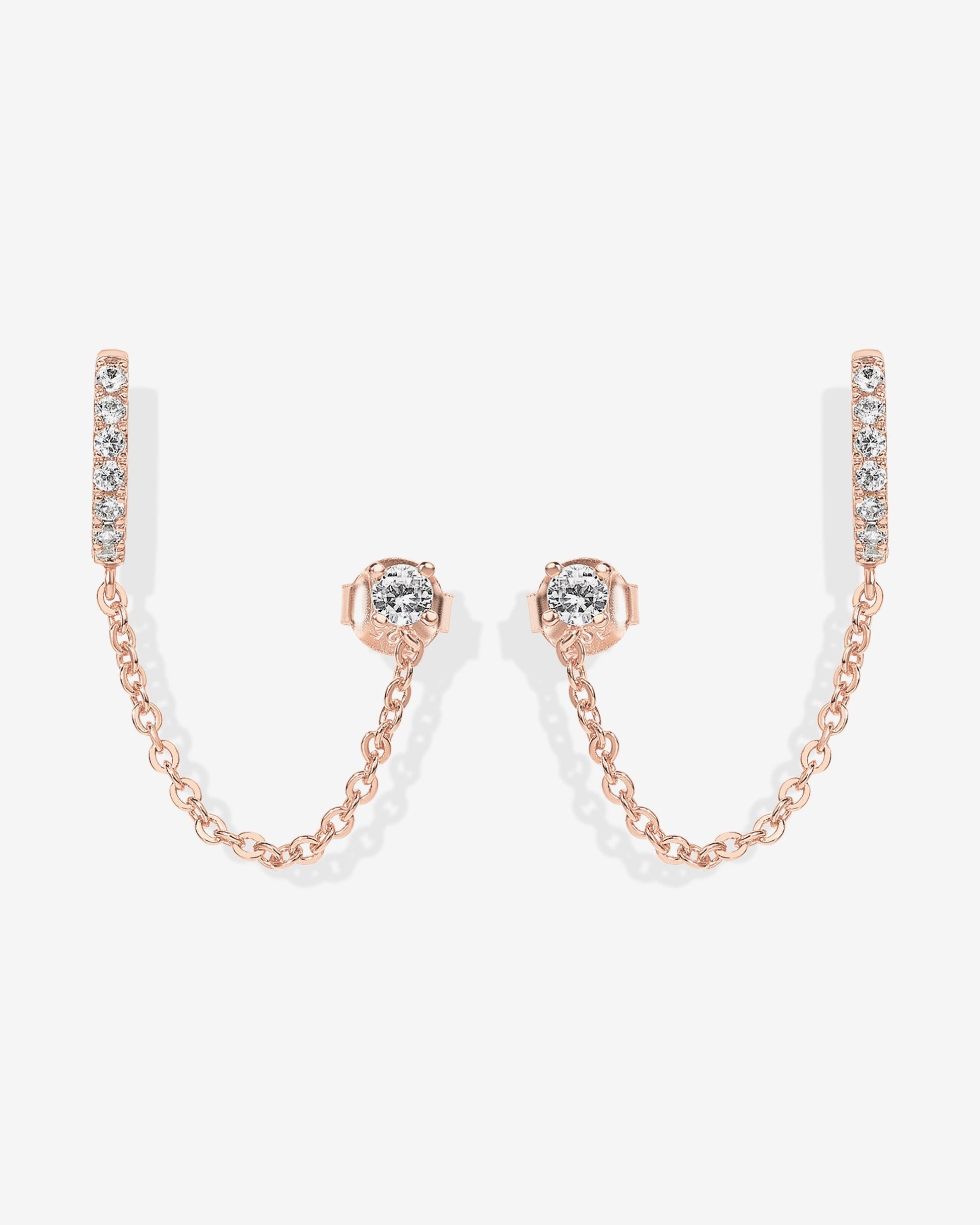 Chained Huggie Hoop with CZ Stud