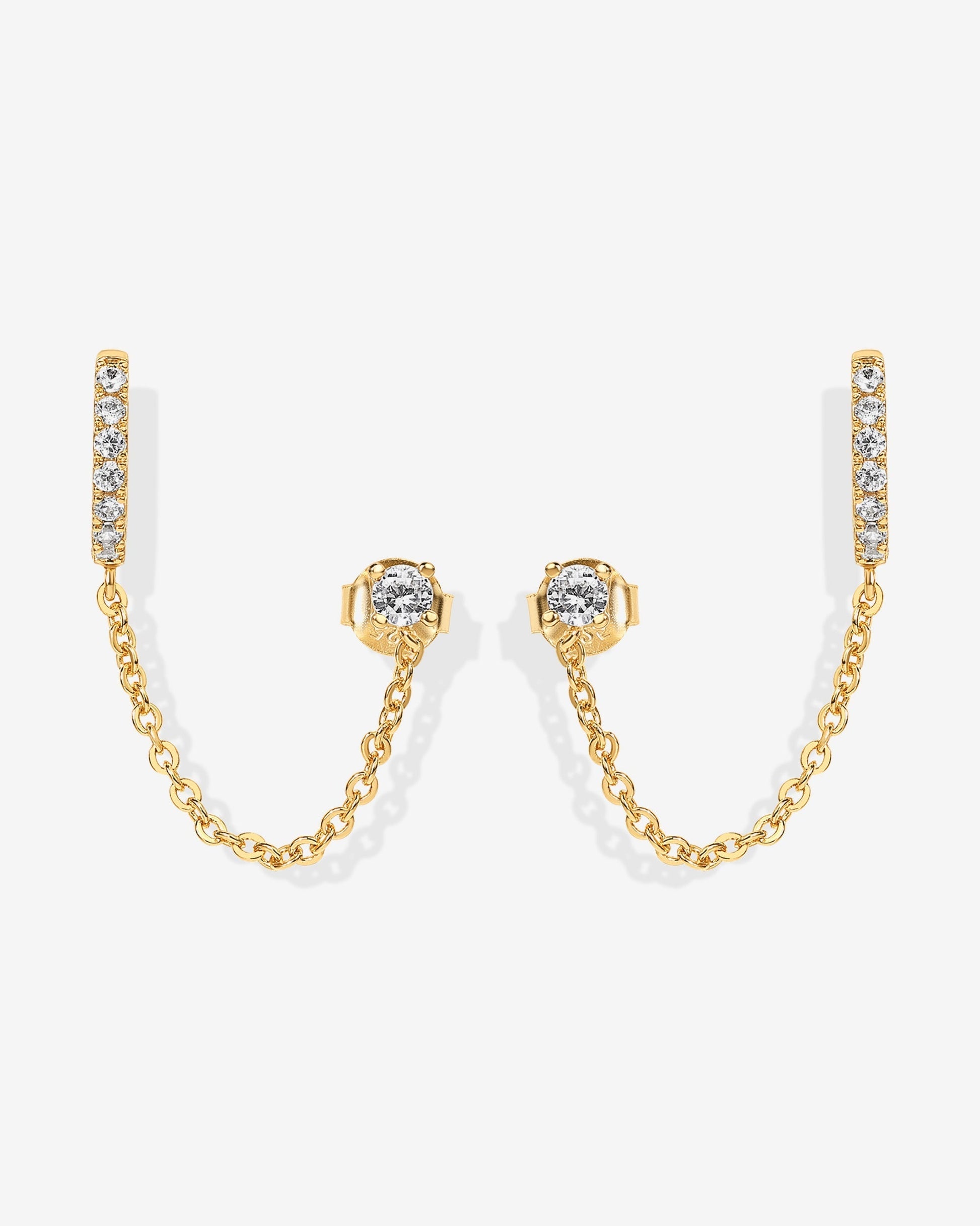Chained Huggie Hoop with CZ Stud