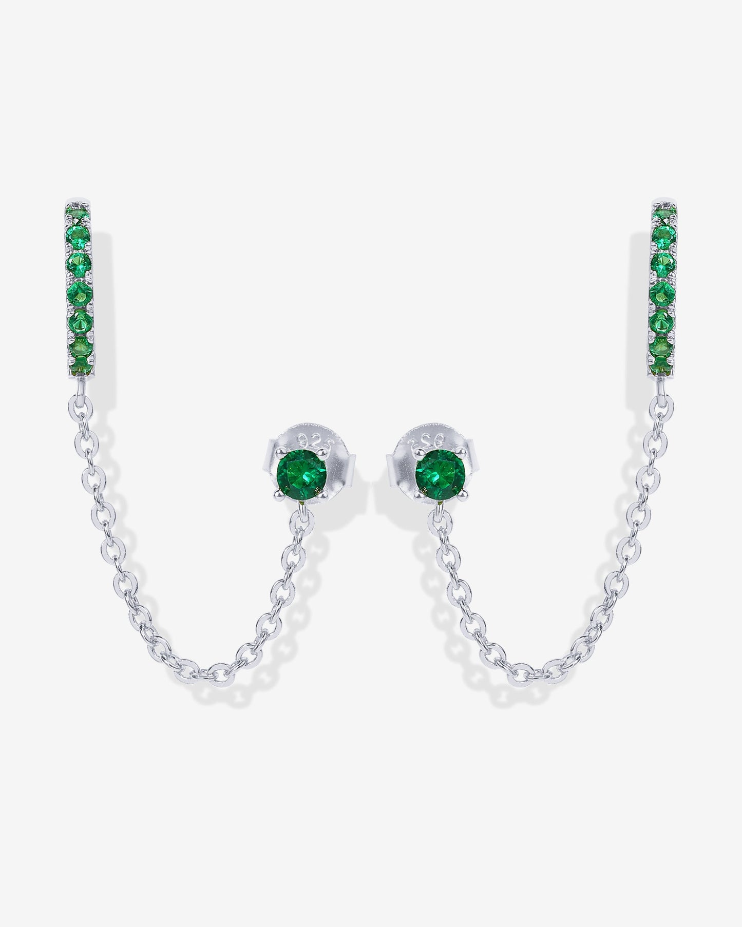 Chained Huggie Hoop with Green CZ Stud