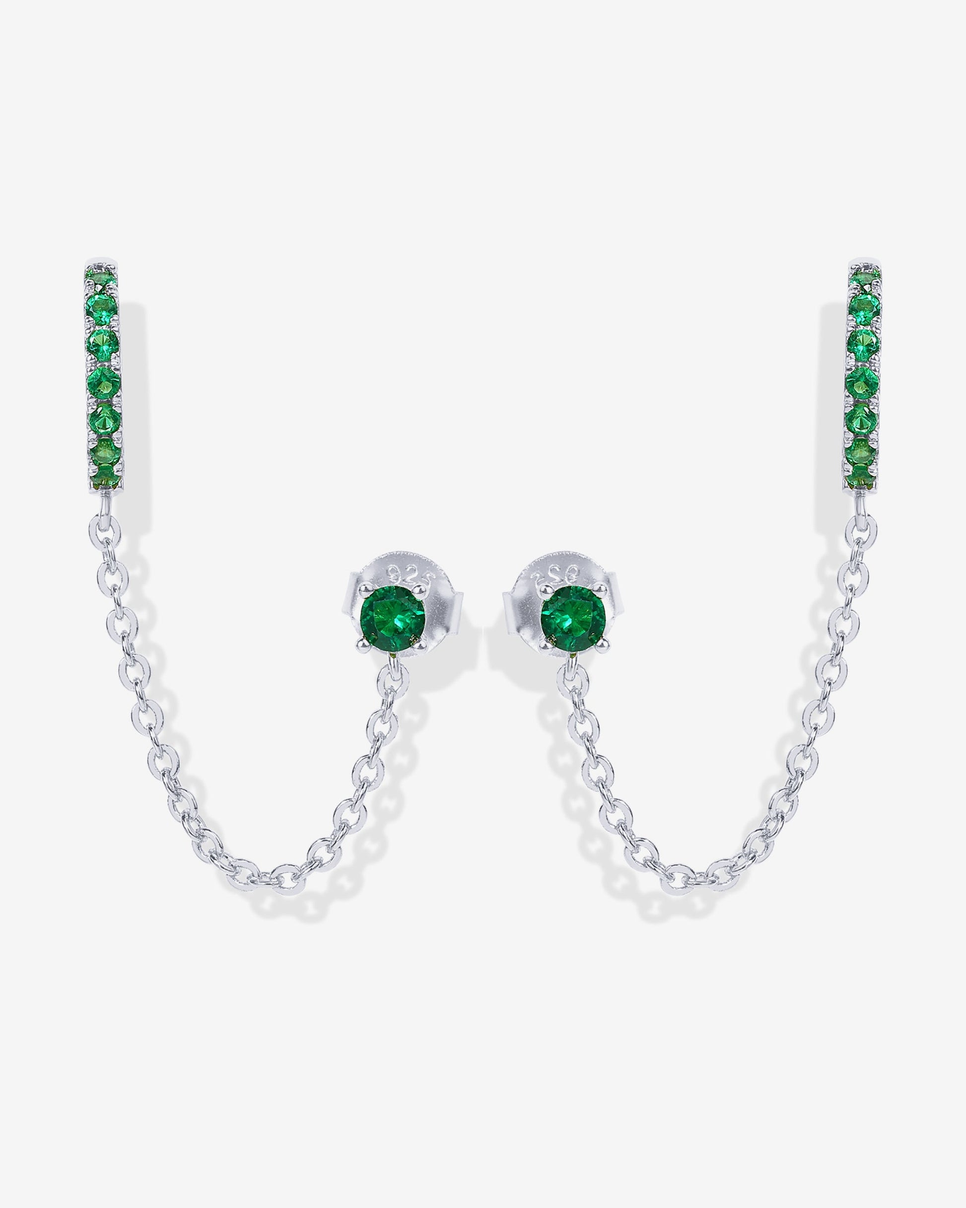 Chained Huggie Hoop with Green CZ Stud