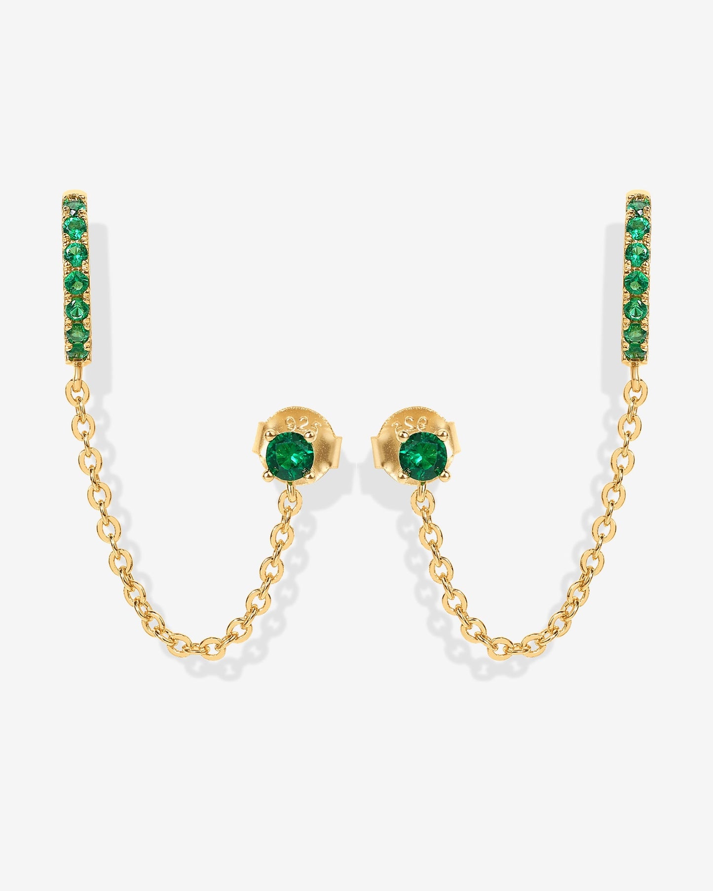 Chained Huggie Hoop with Green CZ Stud