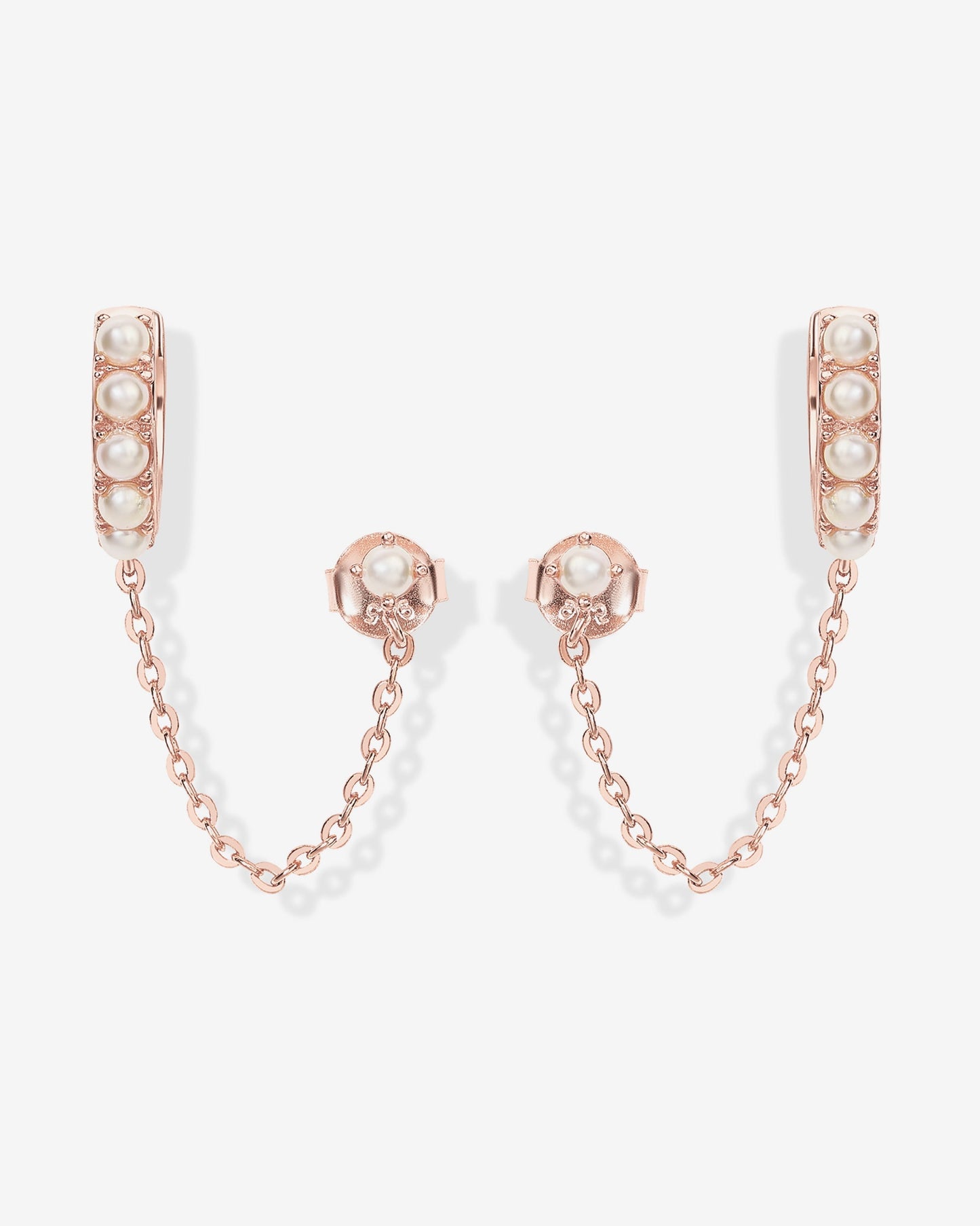 Pearled Chained Huggie Hoop with Stud