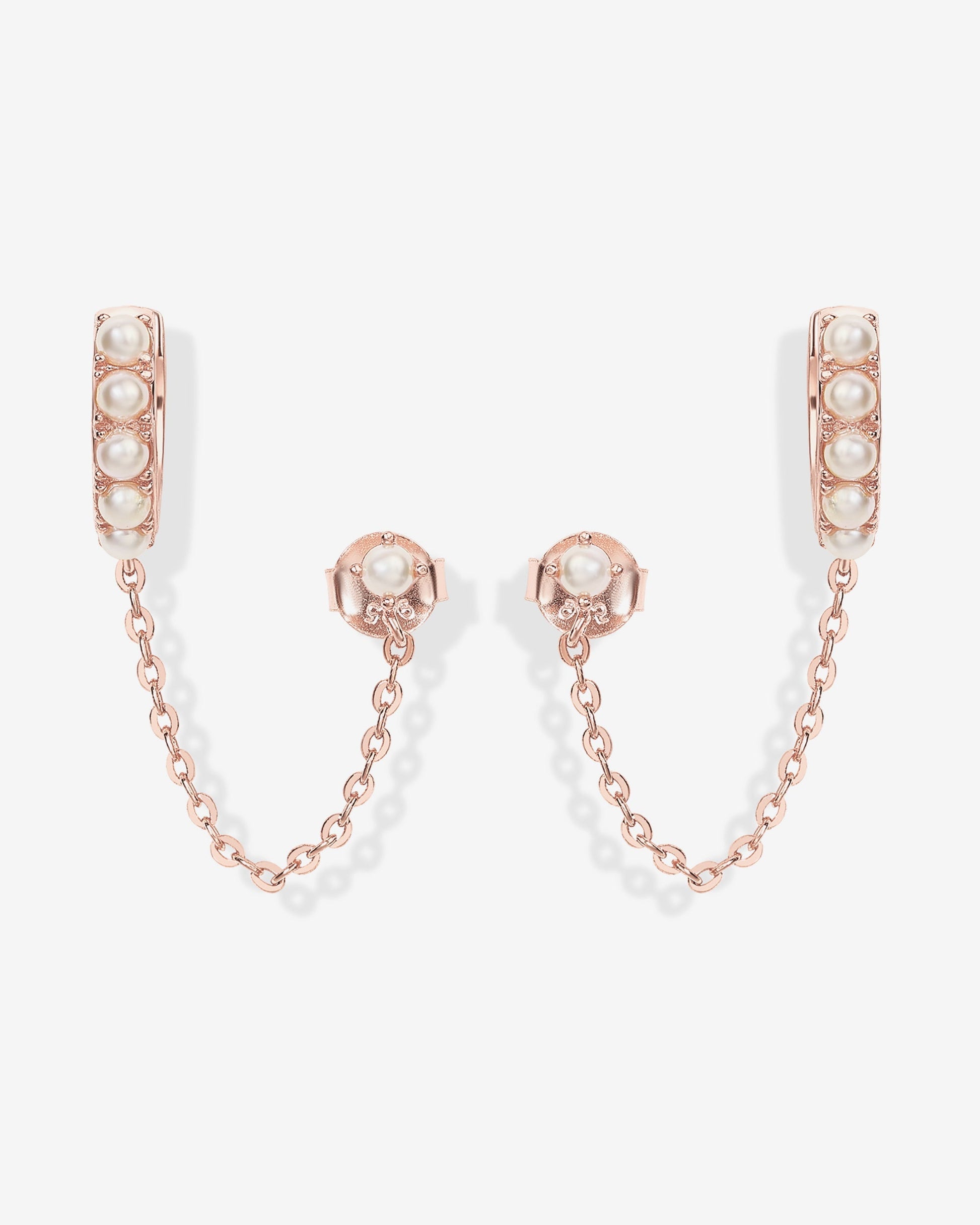 Pearled Chained Huggie Hoop with Stud