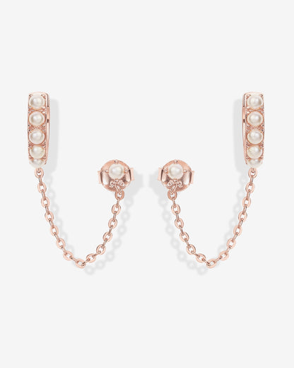 Pearled Chained Huggie Hoop with Stud