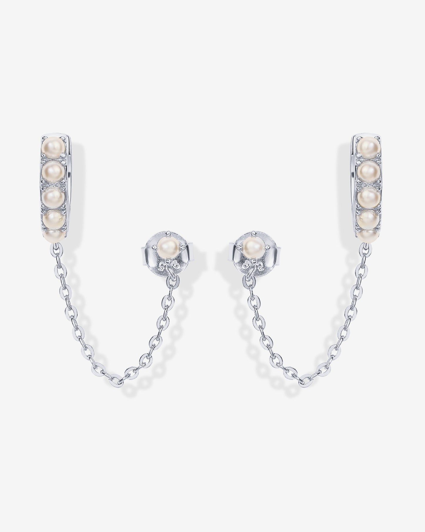 Pearled Chained Huggie Hoop with Stud