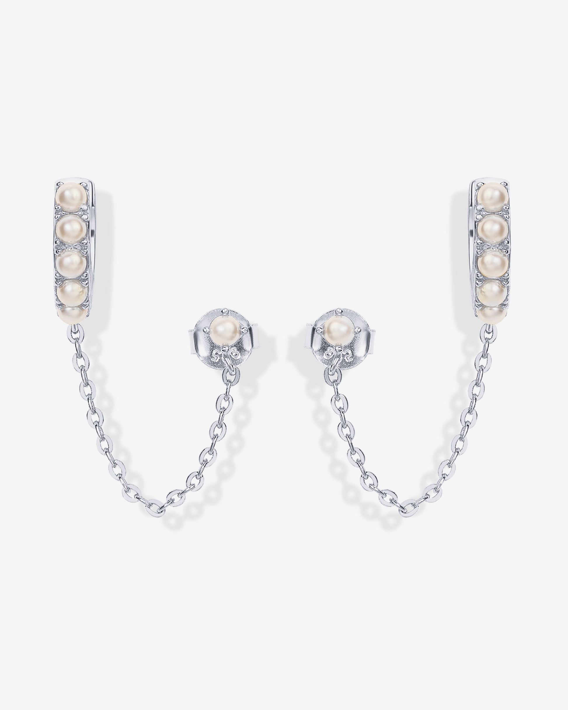 Pearled Chained Huggie Hoop with Stud
