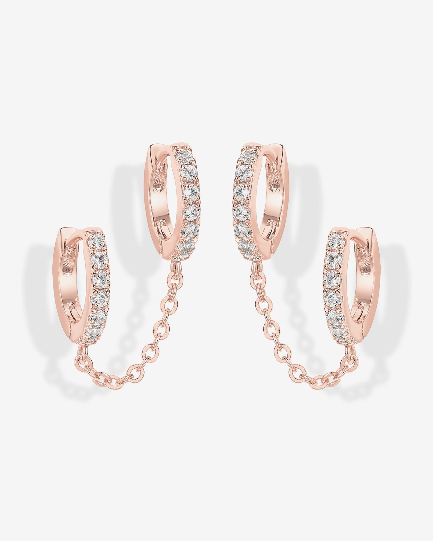 Double Hoop CZ Chained Huggie Hoop