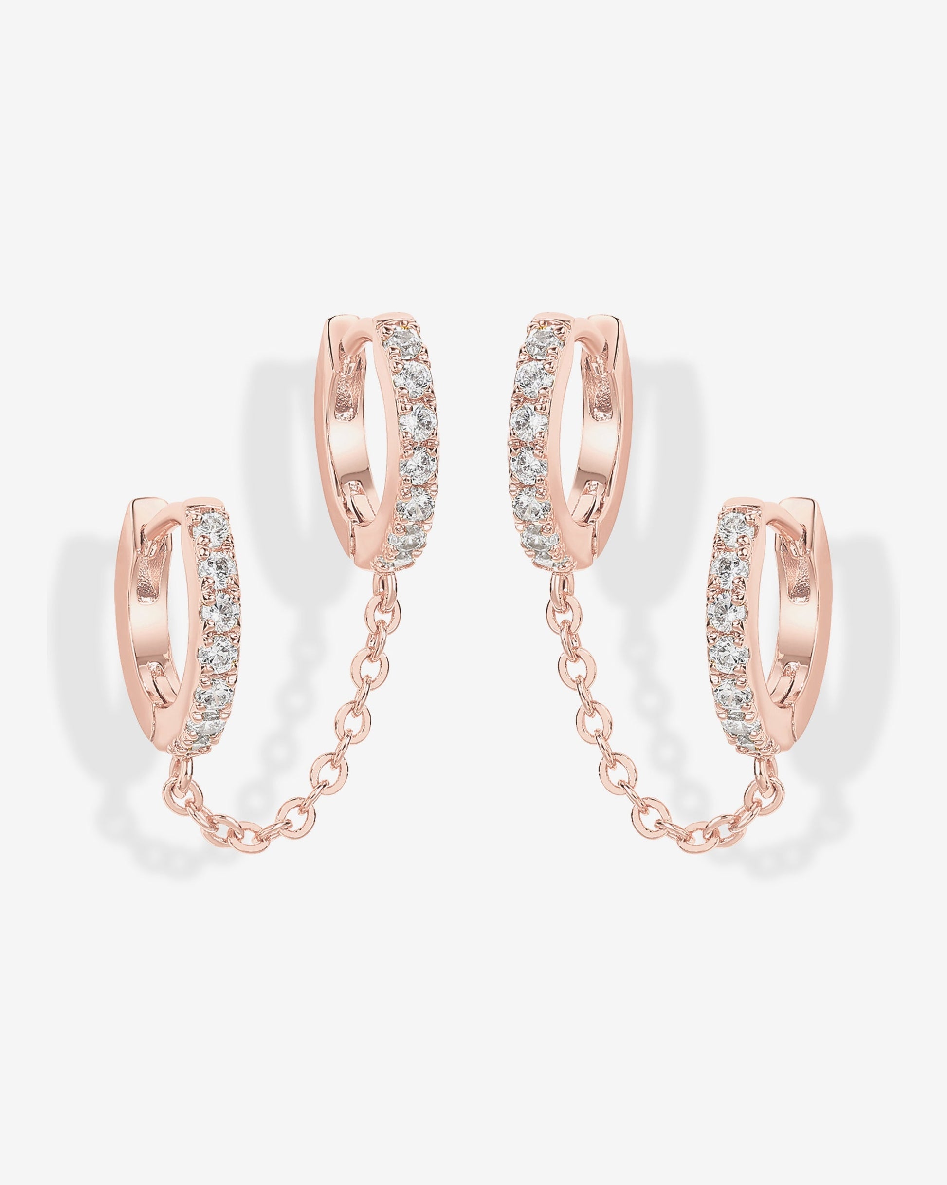 Double Hoop CZ Chained Huggie Hoop