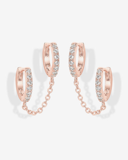 Double Hoop CZ Chained Huggie Hoop