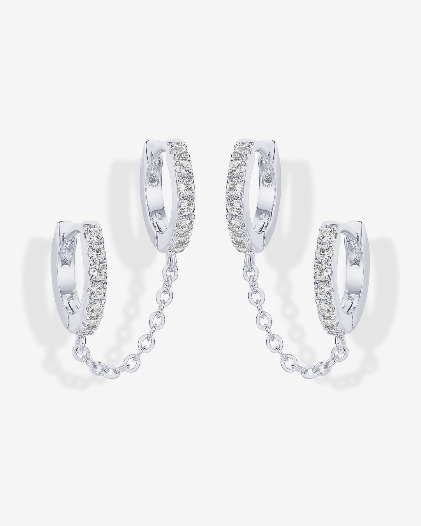 Double Hoop CZ Chained Huggie Hoop