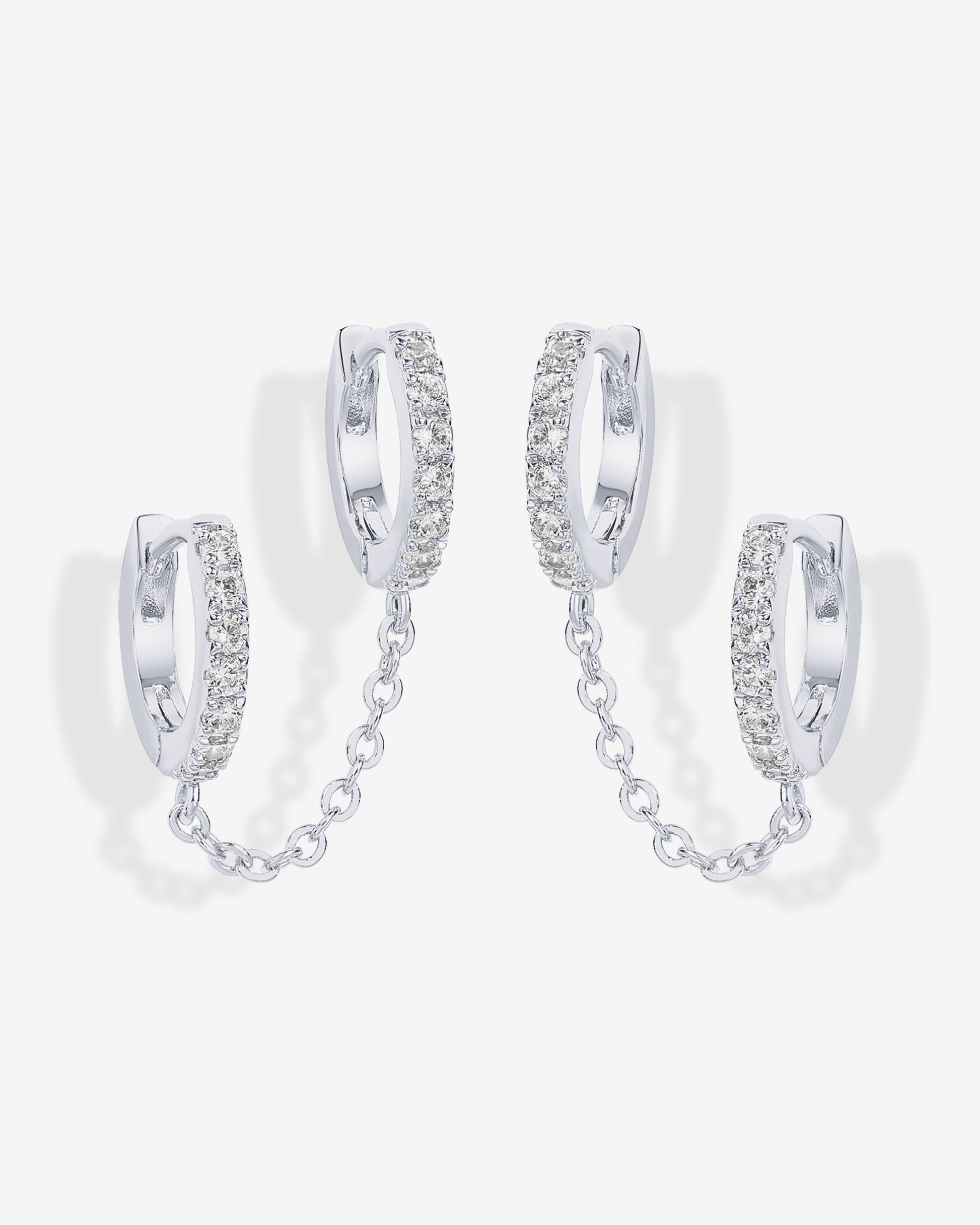 Double Hoop CZ Chained Huggie Hoop