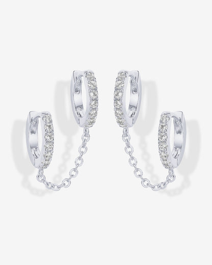 Double Hoop CZ Chained Huggie Hoop