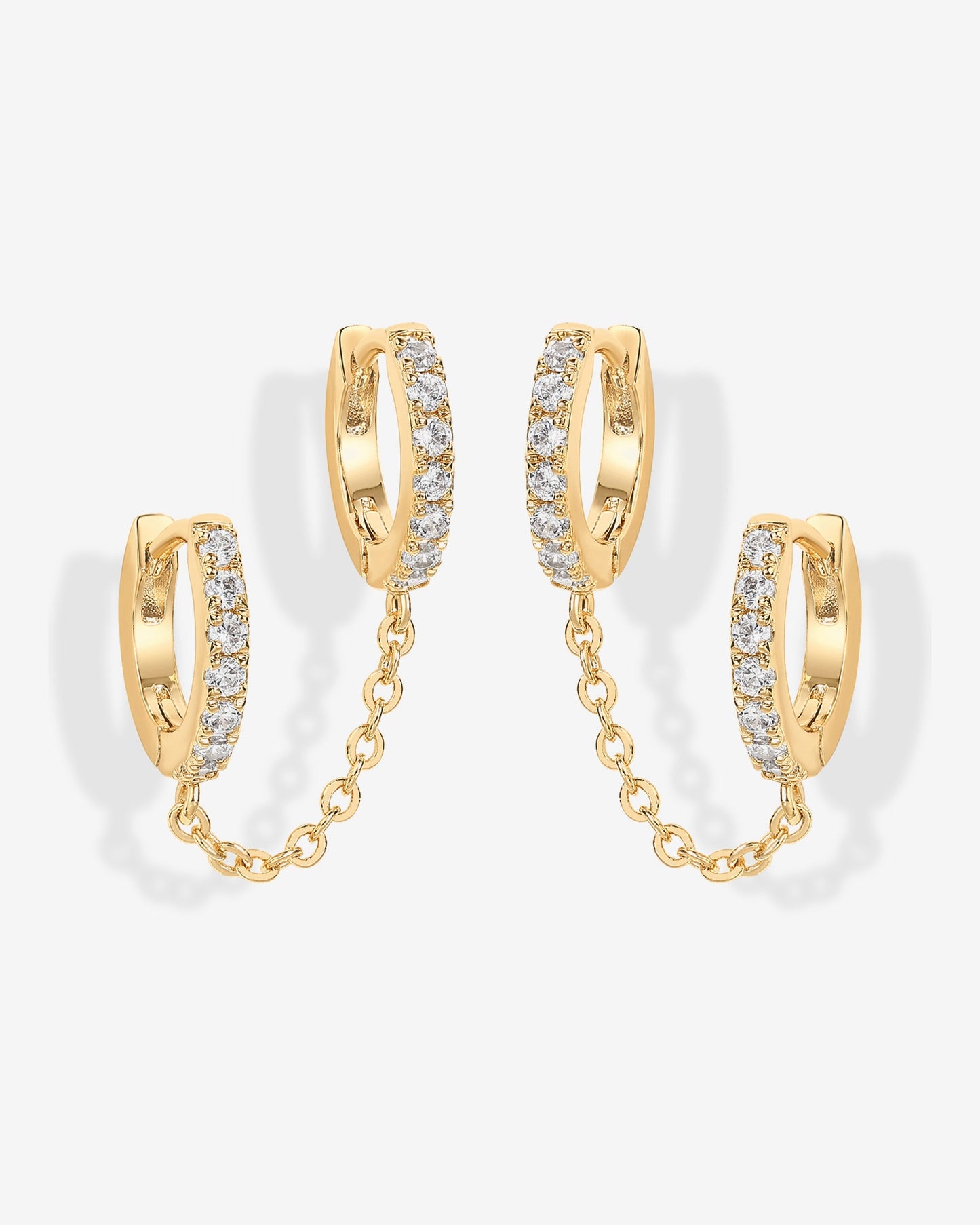 Double Hoop CZ Chained Huggie Hoop