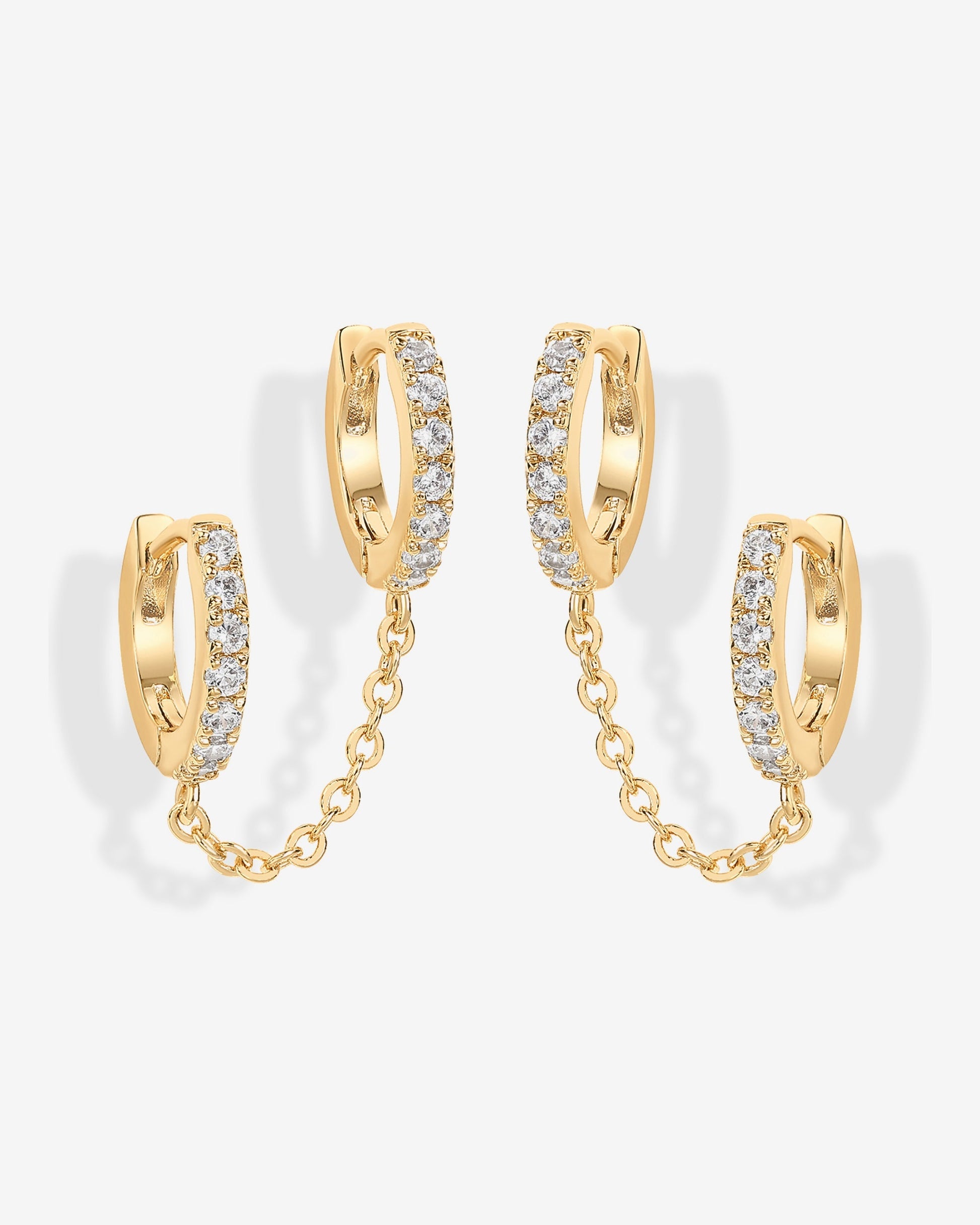 Double Hoop CZ Chained Huggie Hoop