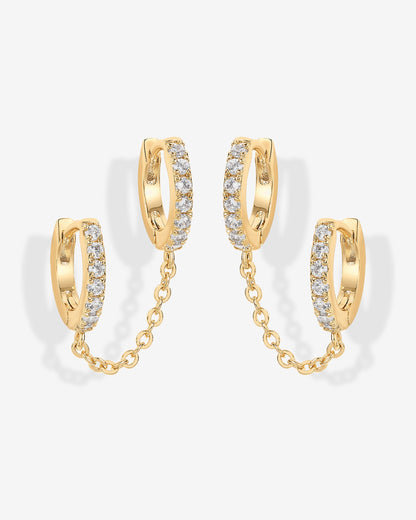 Double Hoop CZ Chained Huggie Hoop