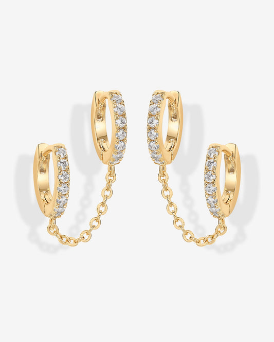 Double Hoop CZ Chained Huggie Hoop