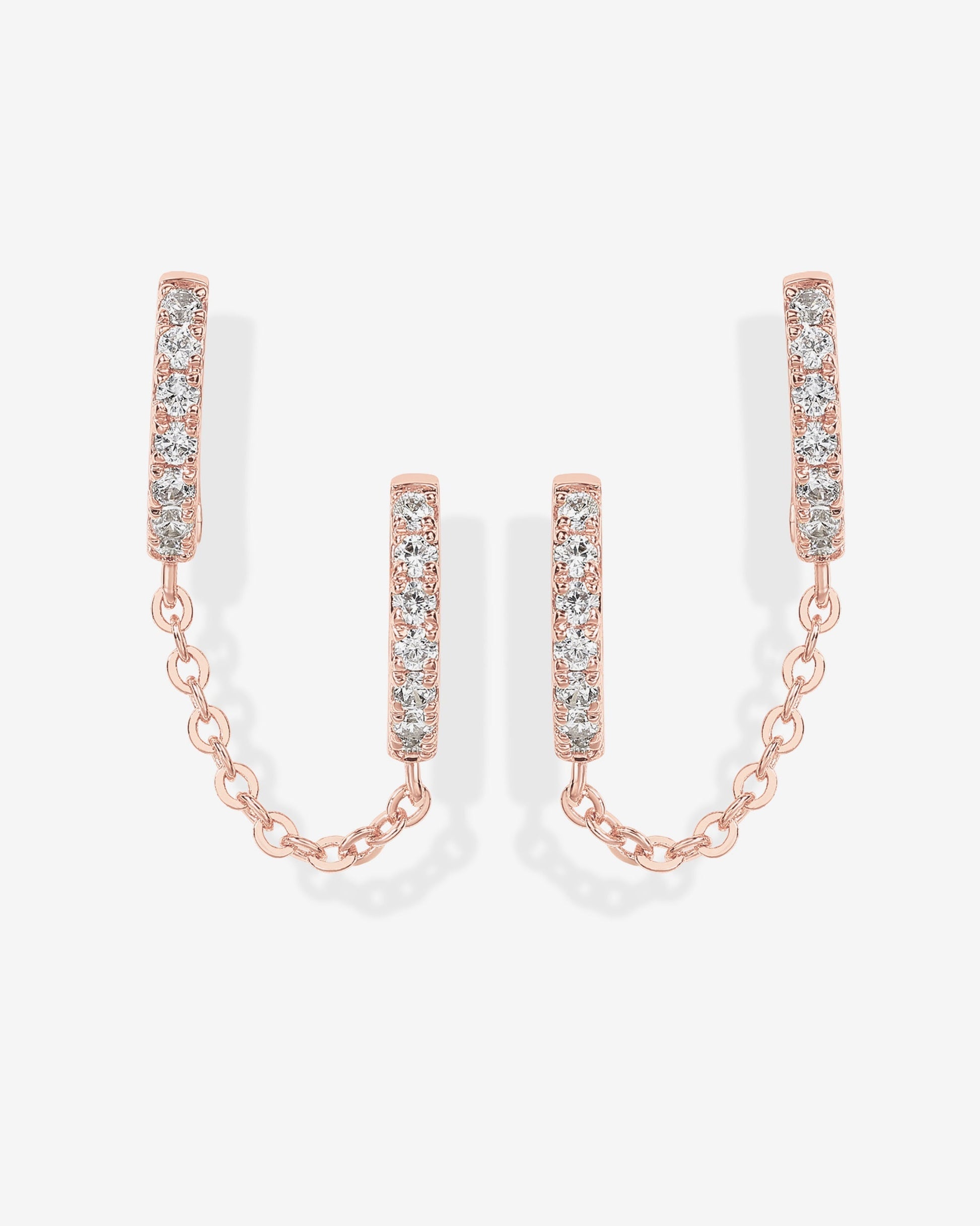 Double Hoop CZ Chained Huggie Hoop