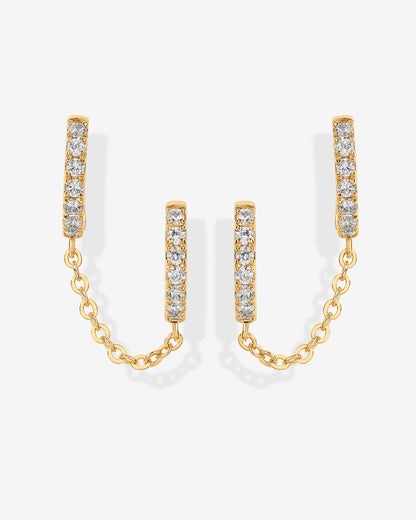 Double Hoop CZ Chained Huggie Hoop