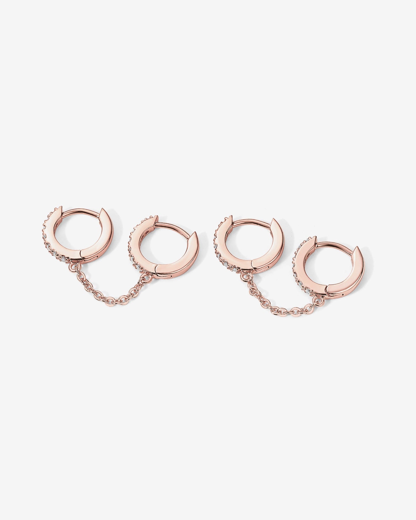 Double Hoop CZ Chained Huggie Hoop