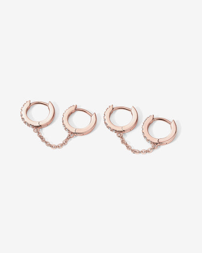 Double Hoop CZ Chained Huggie Hoop
