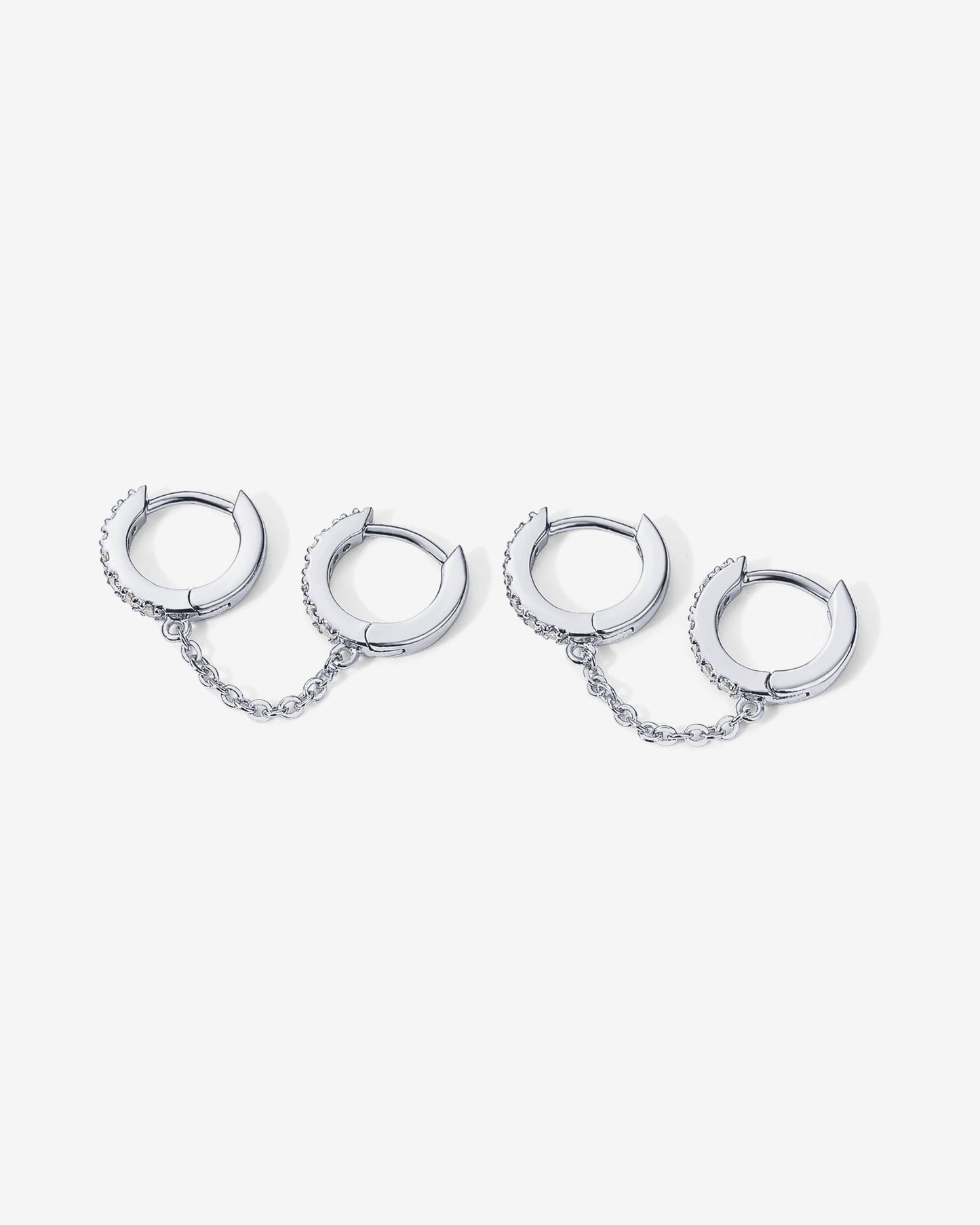 Double Hoop CZ Chained Huggie Hoop