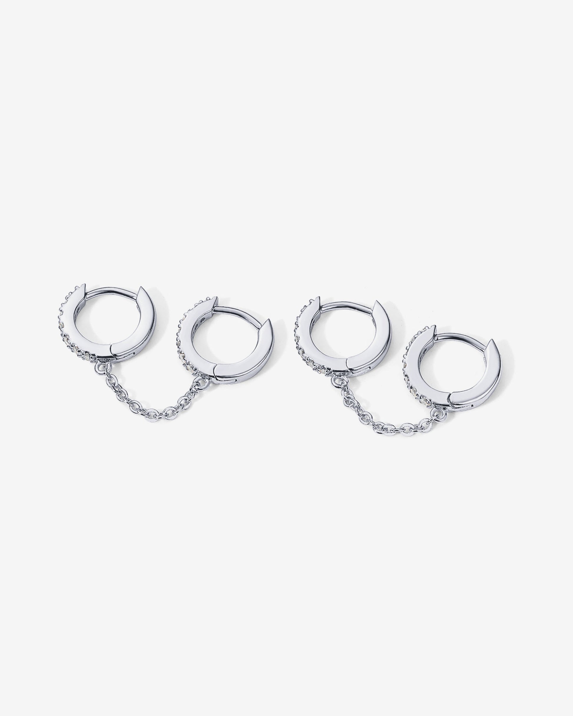 Double Hoop CZ Chained Huggie Hoop