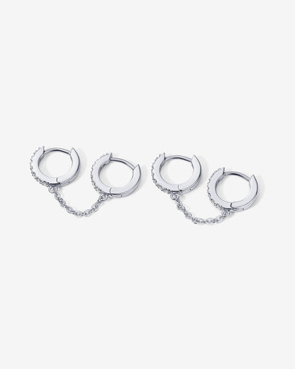 Double Hoop CZ Chained Huggie Hoop