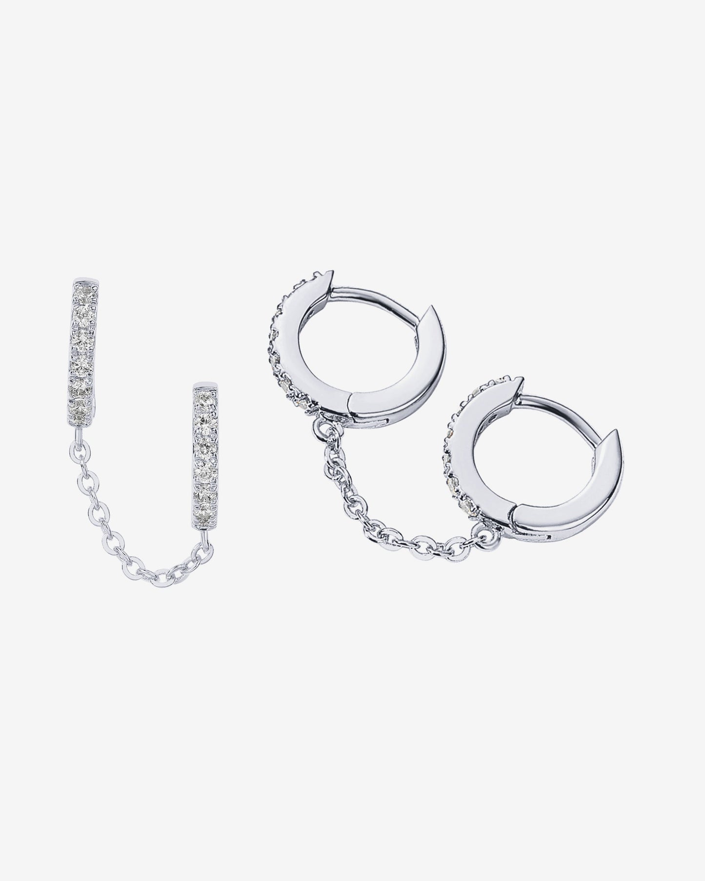 Double Hoop CZ Chained Huggie Hoop