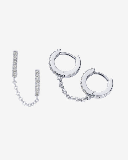 Double Hoop CZ Chained Huggie Hoop