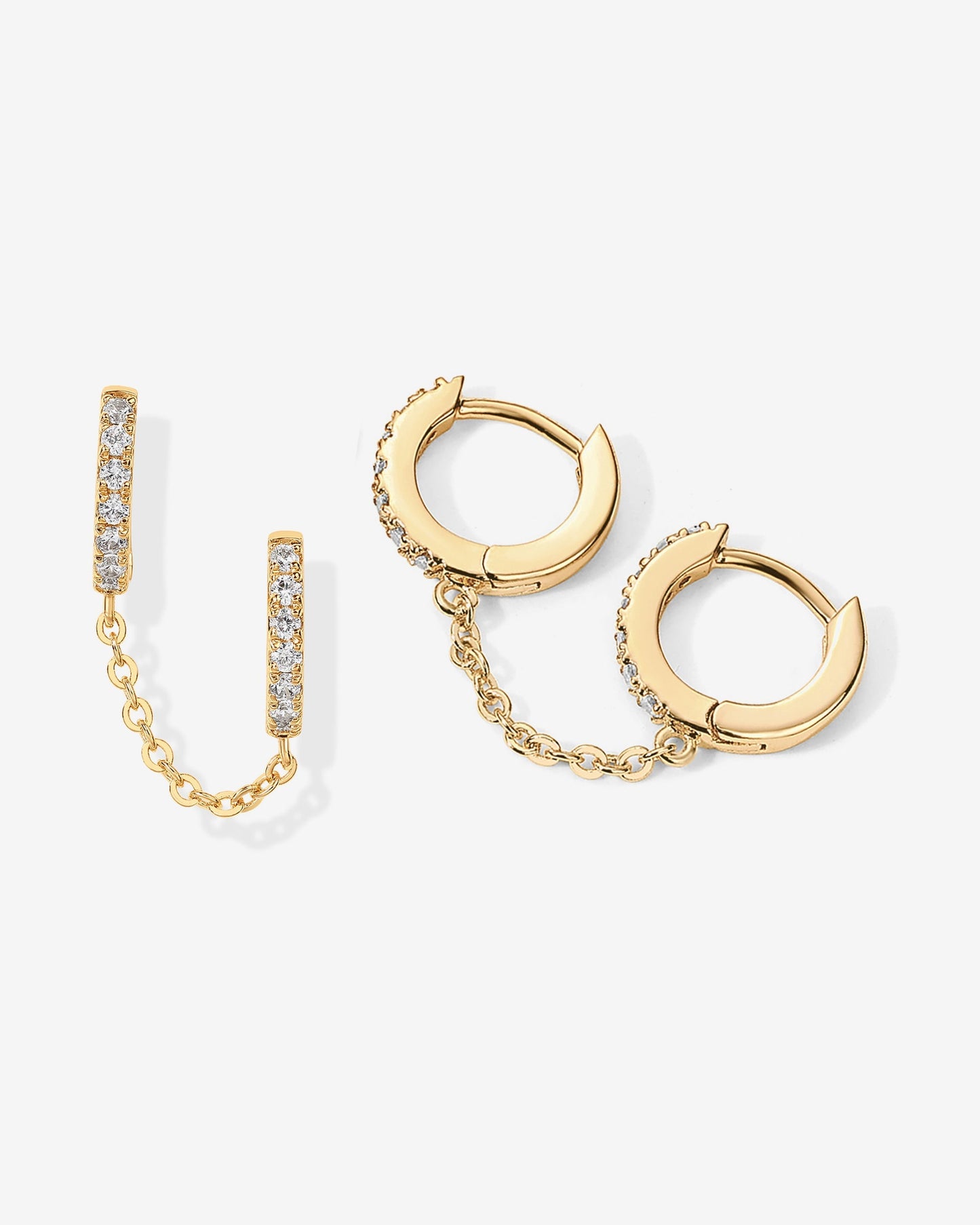 Double Hoop CZ Chained Huggie Hoop