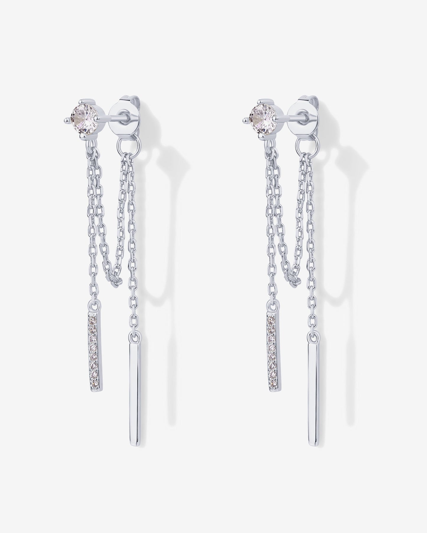 Mini CZ Chained Bar Earrings