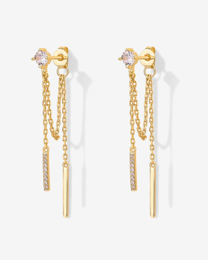 Mini CZ Chained Bar Earrings