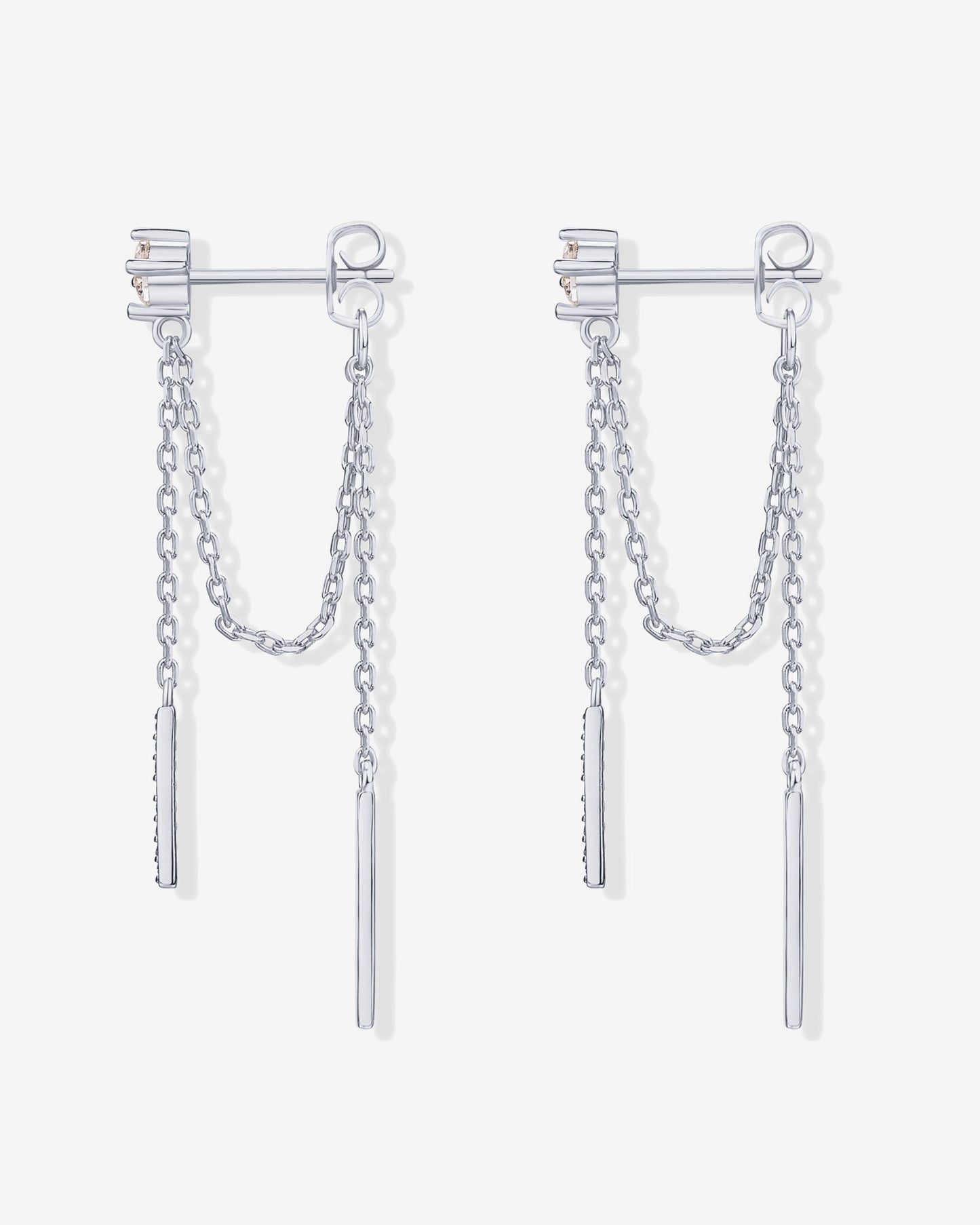 Mini CZ Chained Bar Earrings