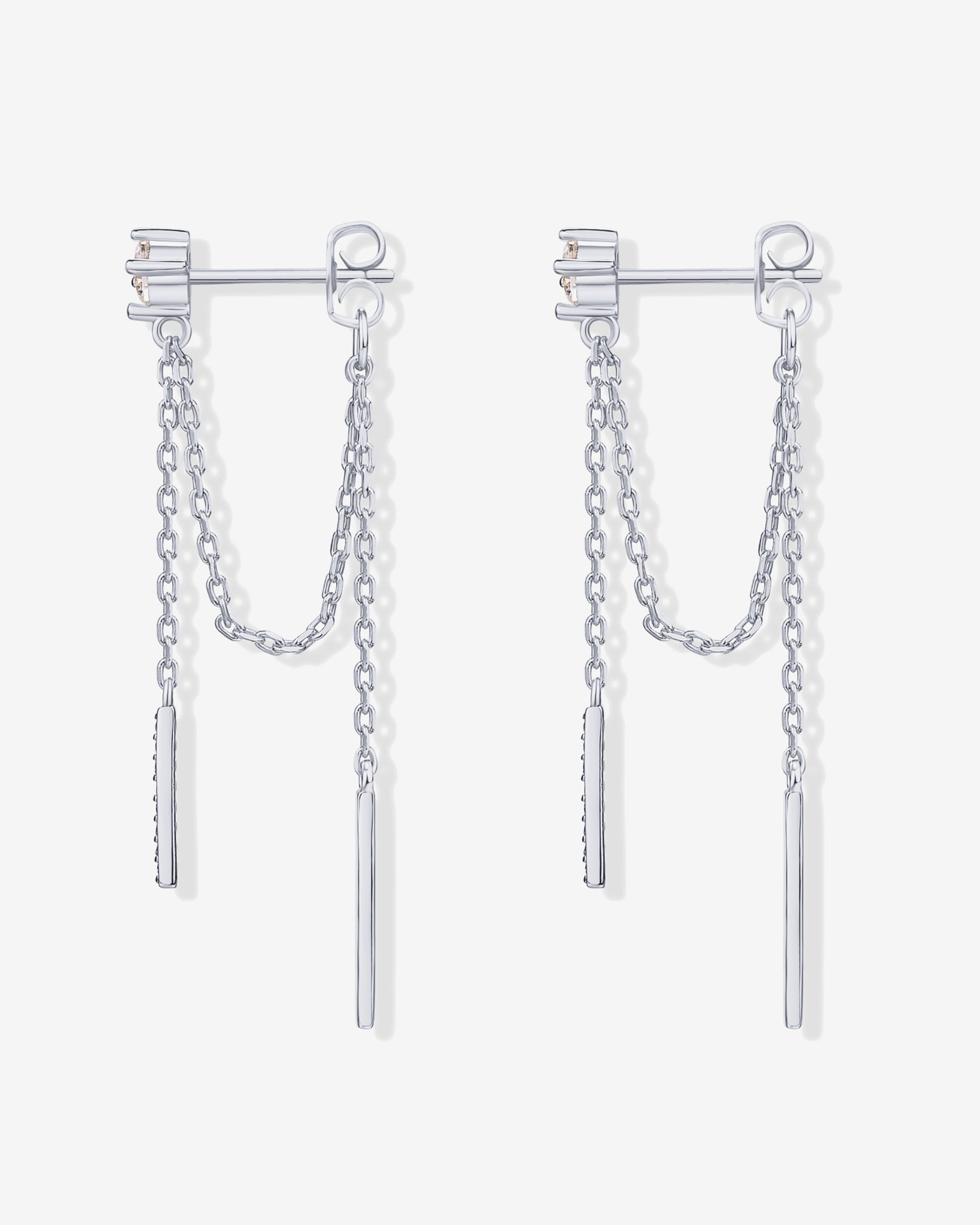 Mini CZ Chained Bar Earrings