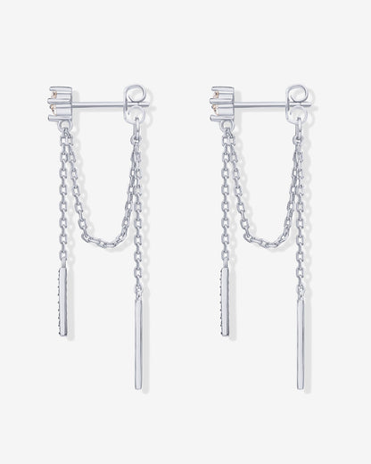 Mini CZ Chained Bar Earrings