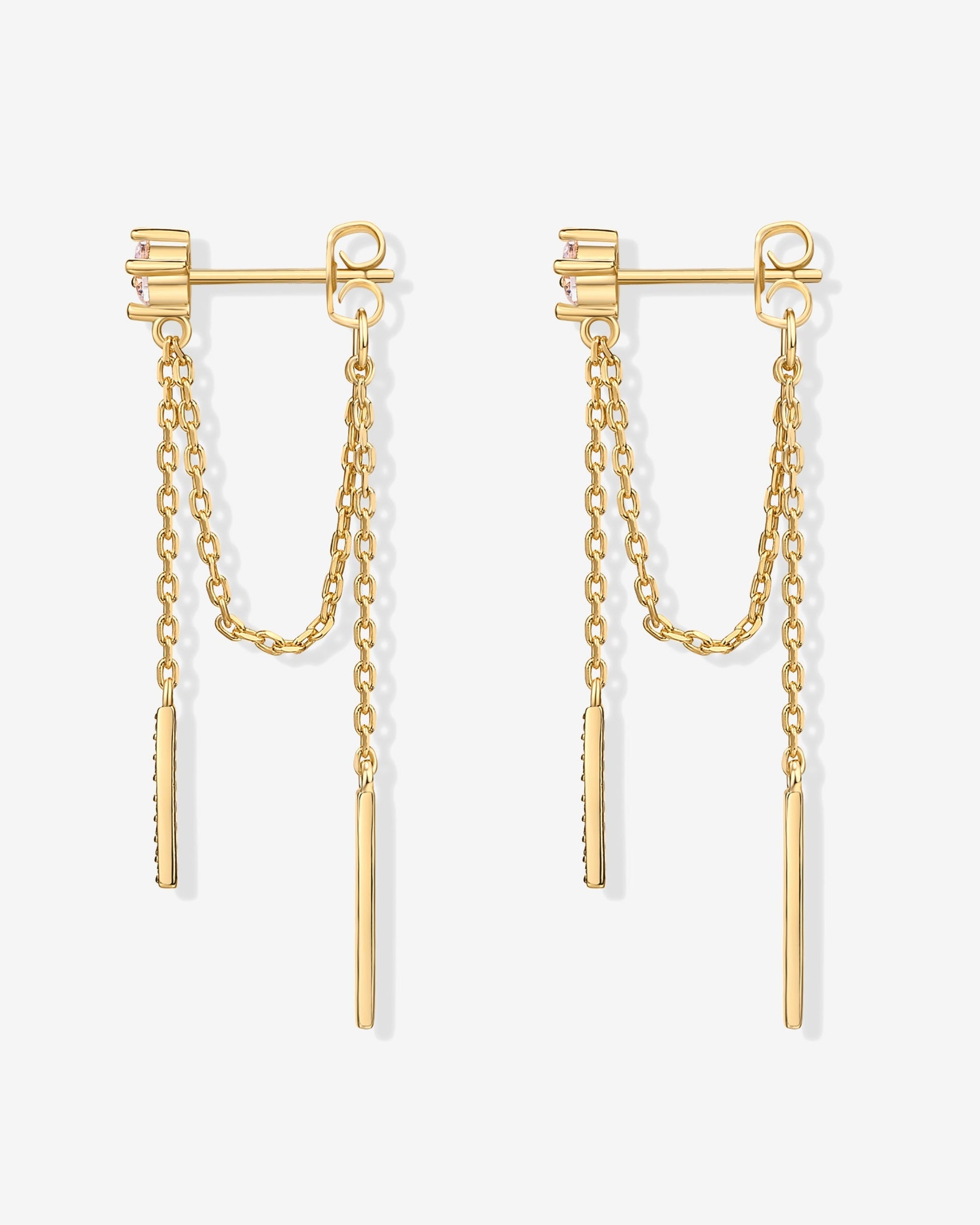 Mini CZ Chained Bar Earrings